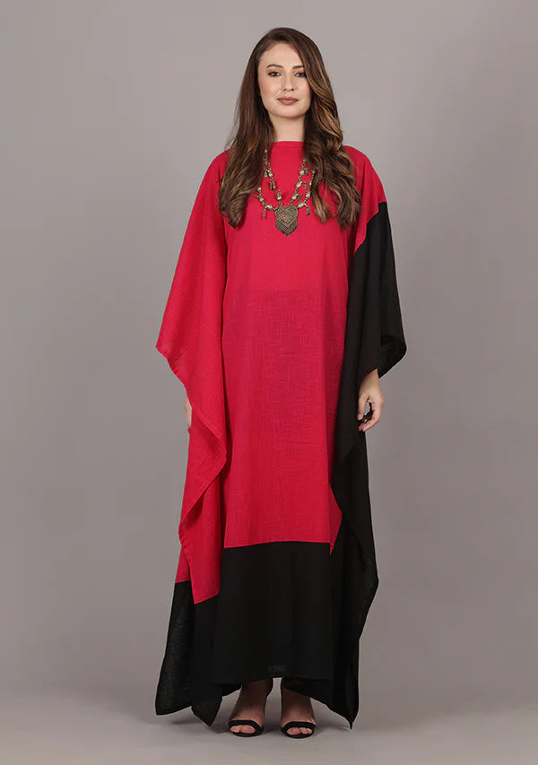 Flowy Fuchsia Black Cotton Kaftan