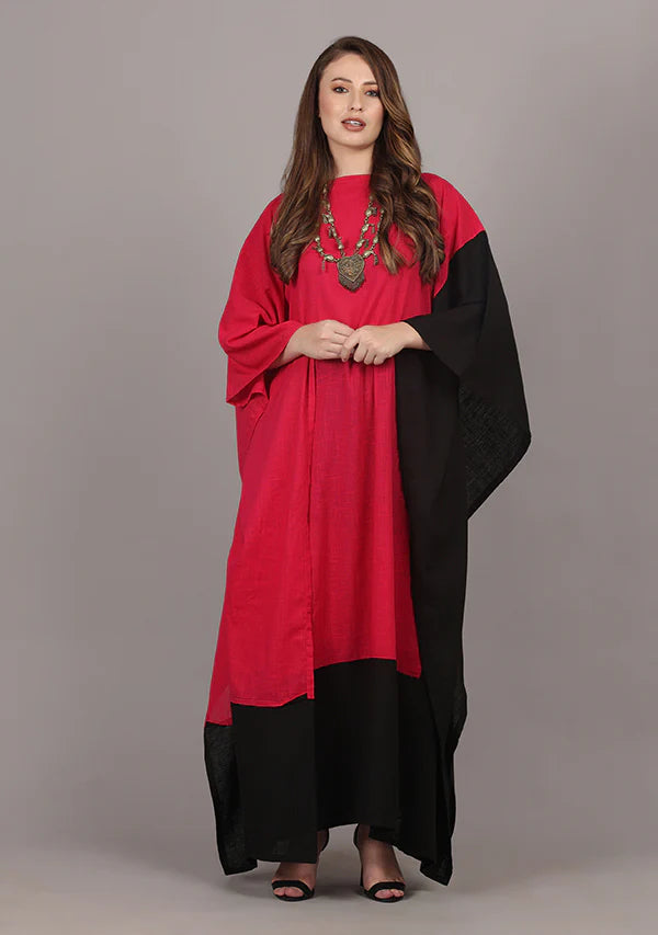 Flowy Fuchsia Black Cotton Kaftan