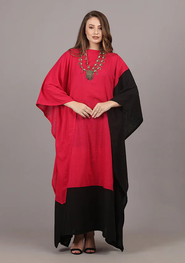 Flowy Fuchsia Black Cotton Kaftan