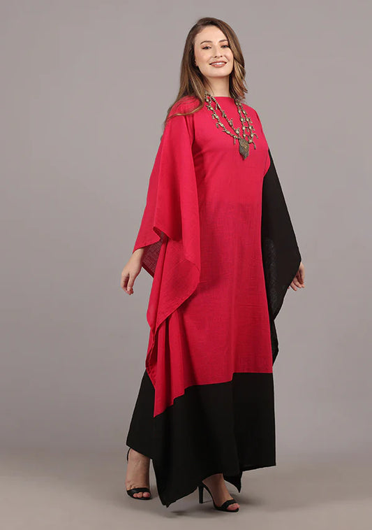 Flowy Fuchsia Black Cotton Kaftan