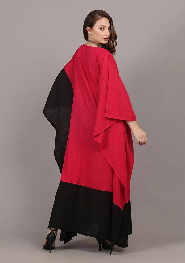 Flowy Fuchsia Black Cotton Kaftan