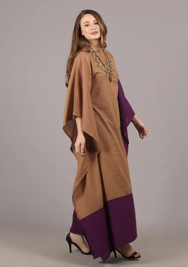 Flowy Brown Mauve Cotton Kaftan