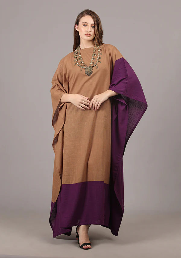 Flowy Brown Mauve Cotton Kaftan