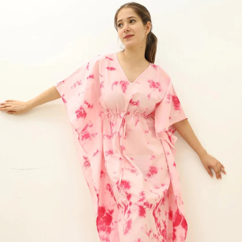 Contemporary Tie Dye Organic Cotton Ankle Length Kaftan