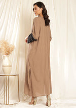 Brown Black Cotton Kaftan Dress with Bronze Trimmings on Neckline and Cuffs