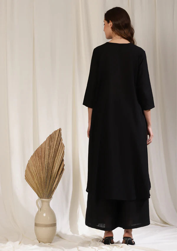 Black Asymmetric Cotton Kurta Paired with Pants