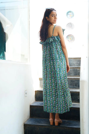 Pine Green Ruffle Maxi Slip Dress