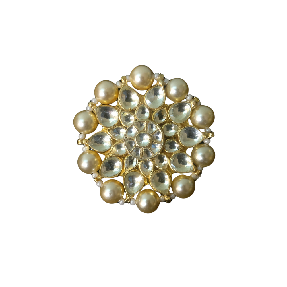 Golden Kundan Ring with Pearl