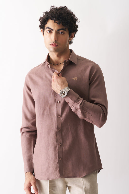 COFFEE - ROZZANA FULL SLEEVE PURE LINEN SHIRT