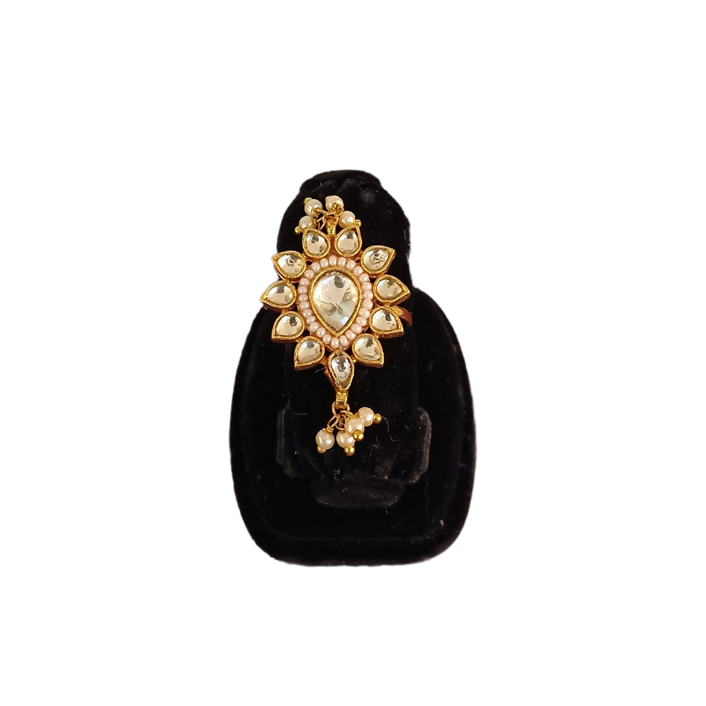 Golden Kundan Ring with Pearl