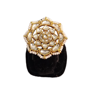 White Kundan Ring with Pearl