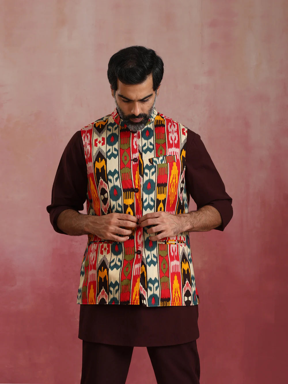 Men's Cola Ikat Reversible Nehru Jacket