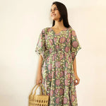 Siya Hand Block printed Cotton Ankle length Kaftan