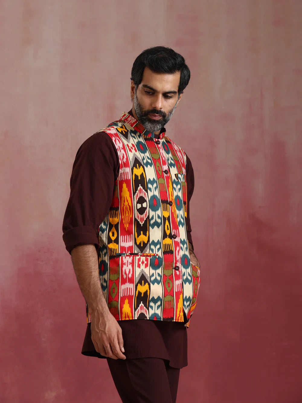 Men's Cola Ikat Reversible Nehru Jacket