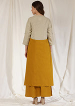 Mustard Cotton Co-ord Set with Beige Yoke Black and Contrast Trimmings