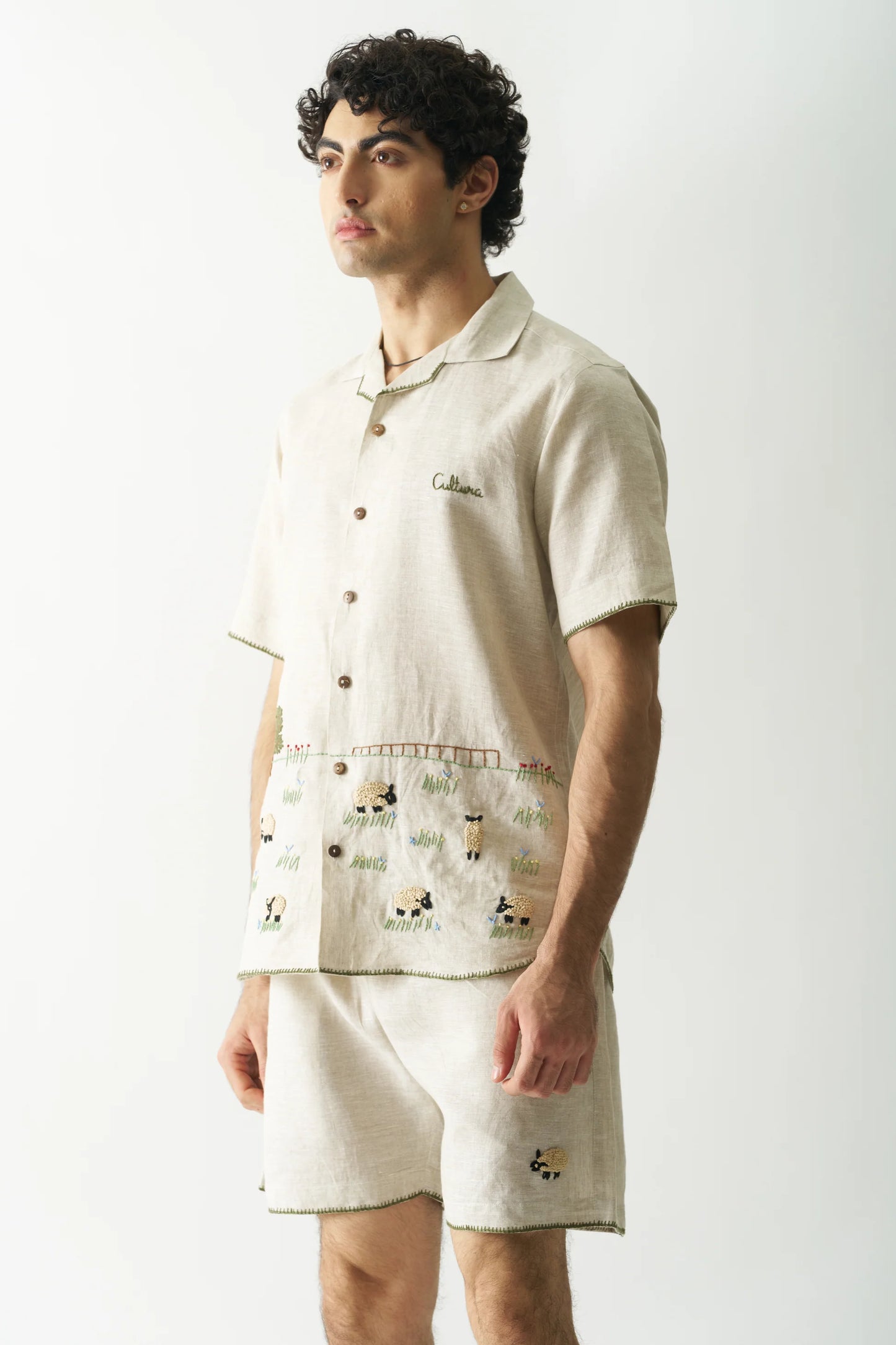 LAZY SHEEP - HAND EMBROIDERED PURE LINEN UNISEX CO-ORD SET