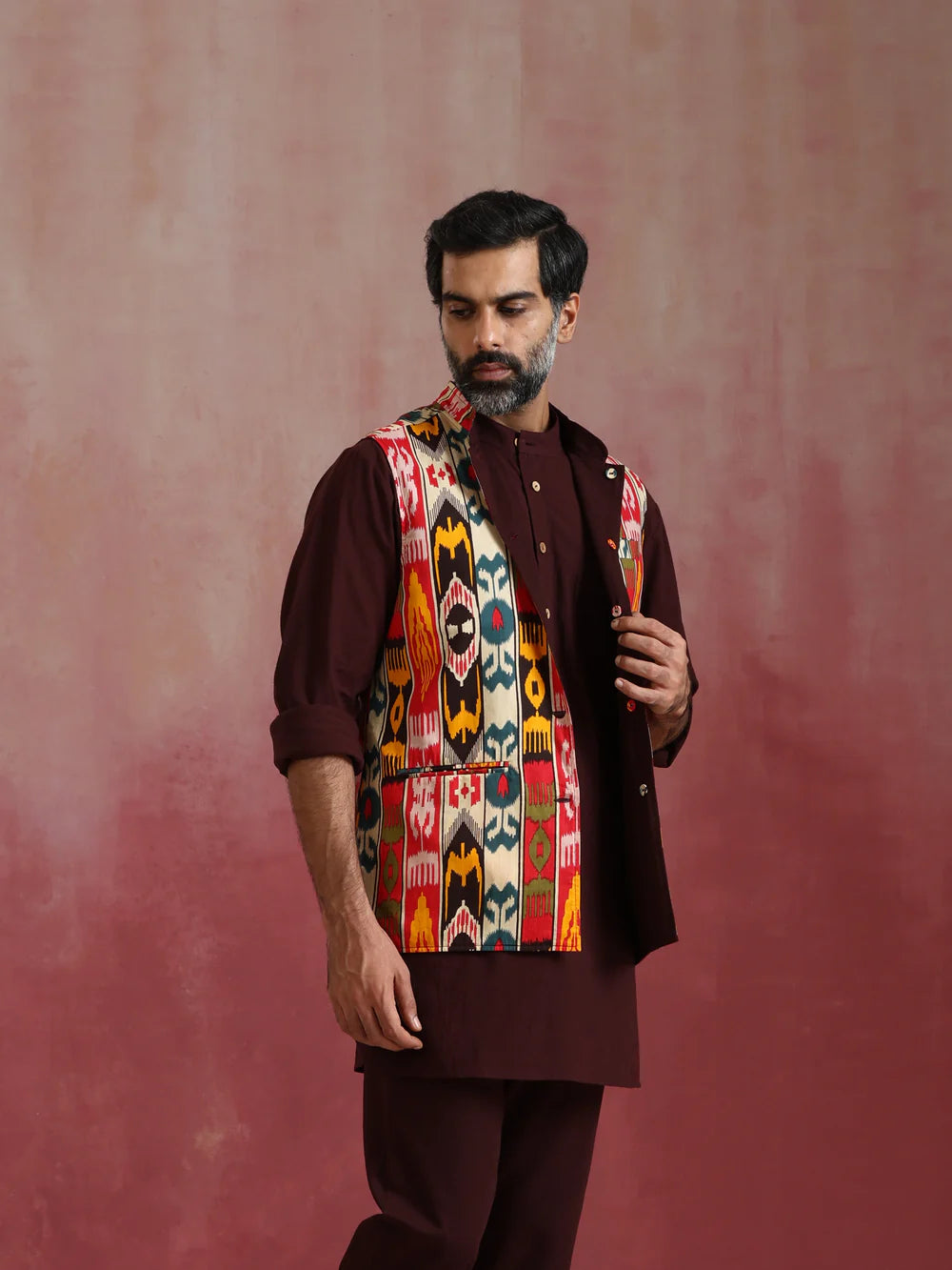 Men's Cola Ikat Reversible Nehru Jacket