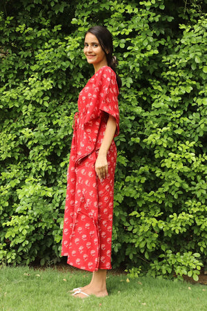 Rosette Hand Block Print Ankle Length Kaftan