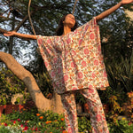 Pompon Hand Block Printed Kaftan Jammies 2 pc SET