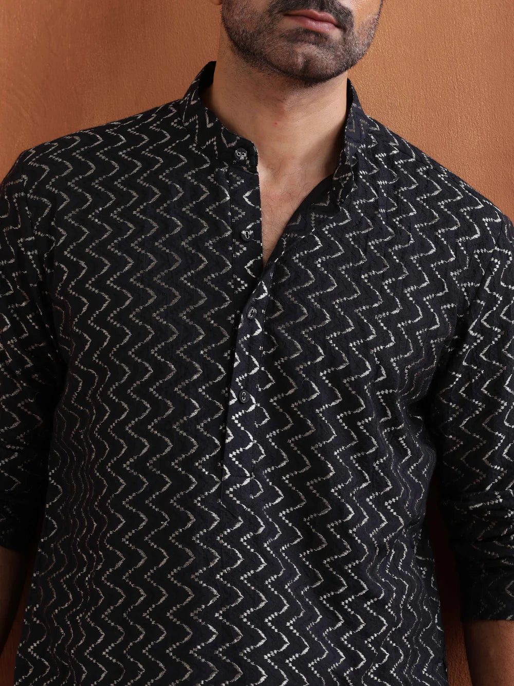 Men's Black Cotton Dobby Kurta