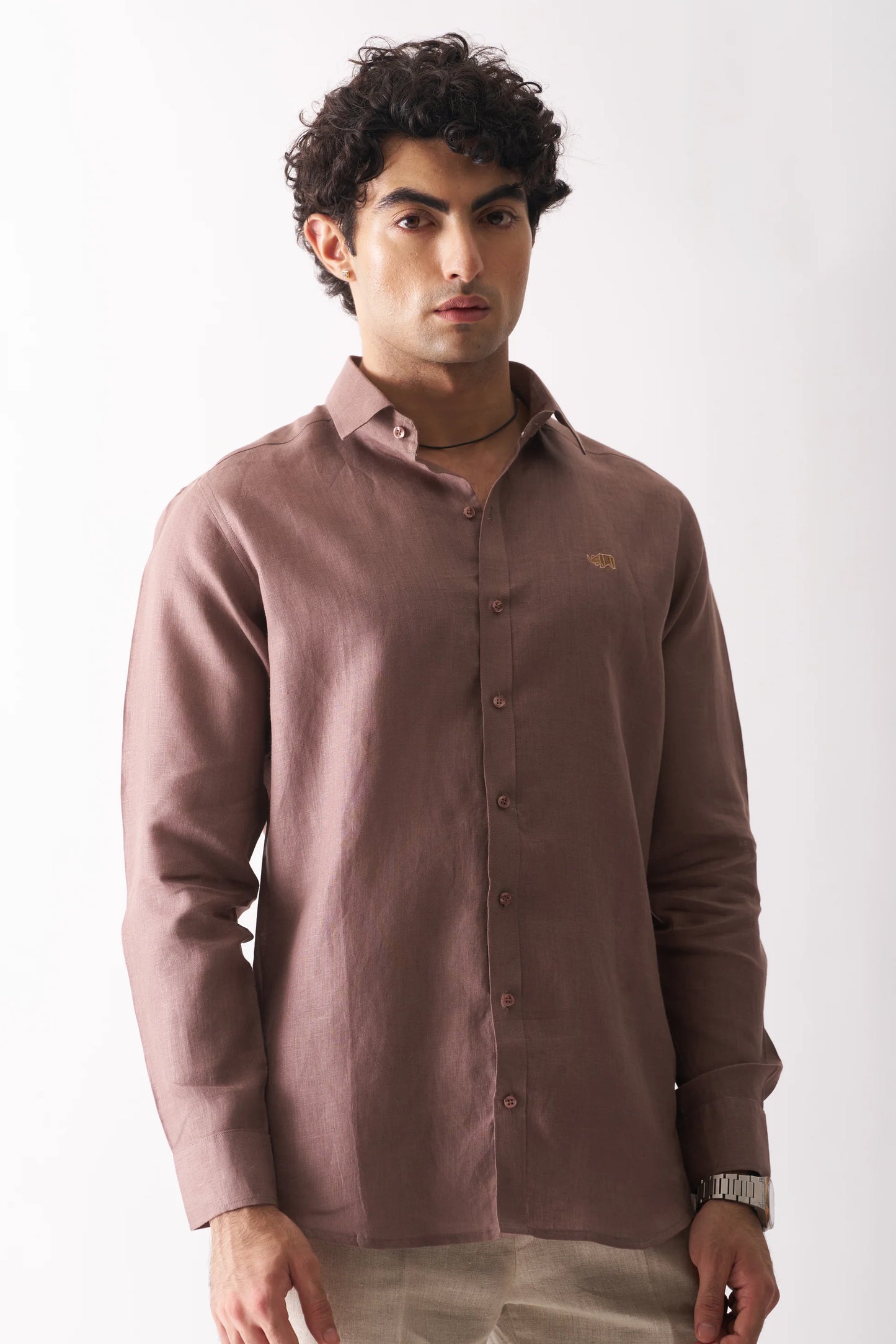 COFFEE - ROZZANA FULL SLEEVE PURE LINEN SHIRT