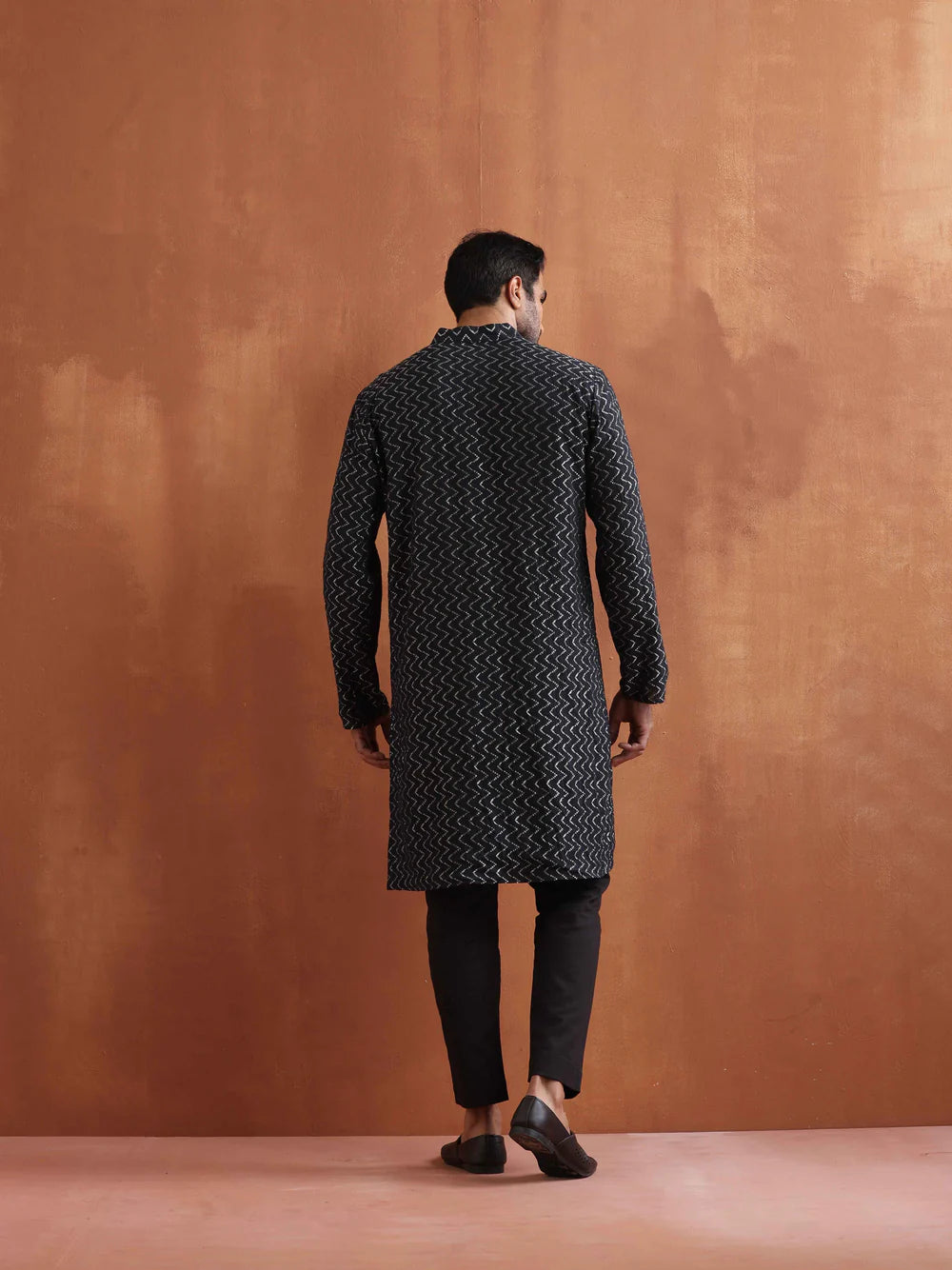 Men's Black Cotton Dobby Kurta