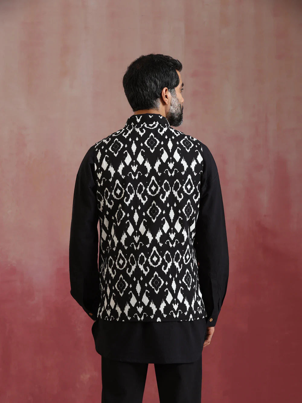 Men's Black Ikat Reversible Nehru Jacket