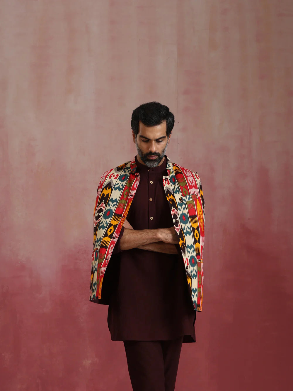 Men's Cola Ikat Reversible Nehru Jacket