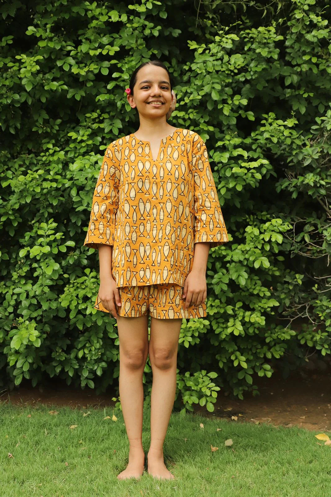 Lille Dabu Fish Print Kurta Shorts Set