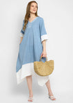 Smoke Blue And White Layered Side Tail Cotton Dress