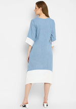 Smoke Blue And White Layered Side Tail Cotton Dress