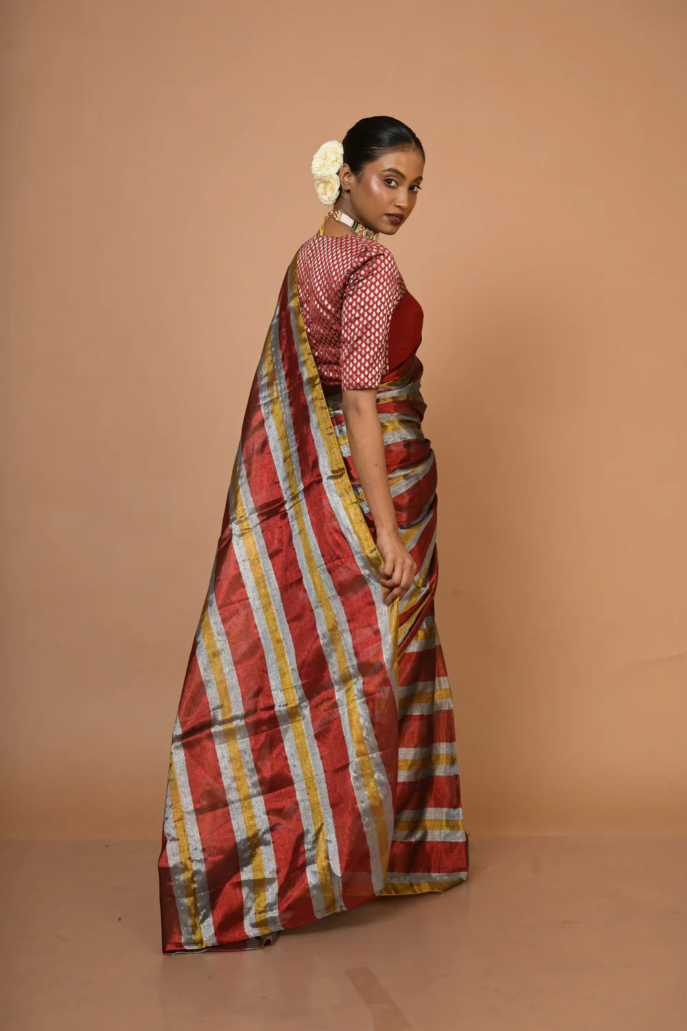 Prathamika I Multicolour Striped Handloom Tissue Saree