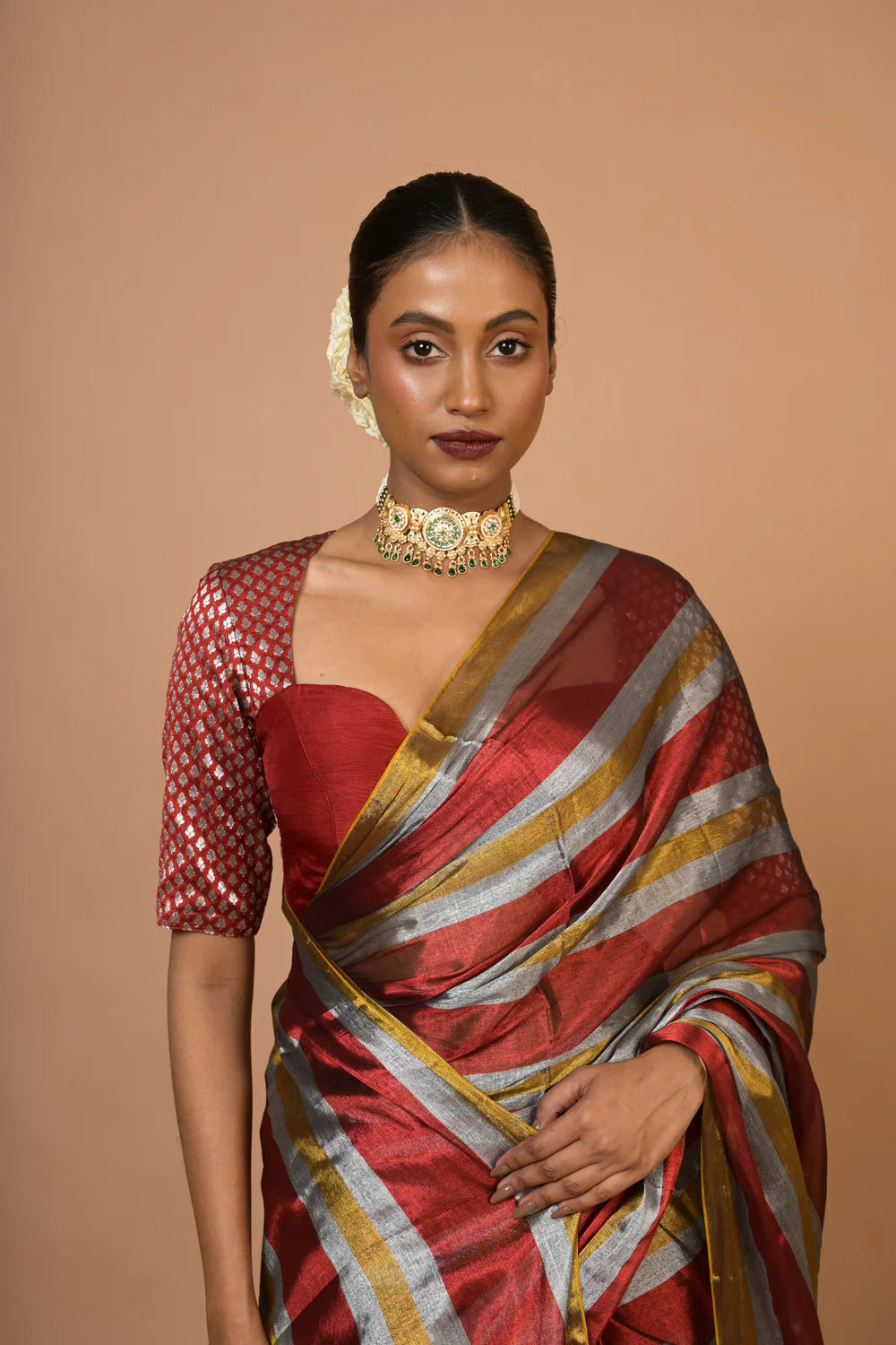 Prathamika I Multicolour Striped Handloom Tissue Saree