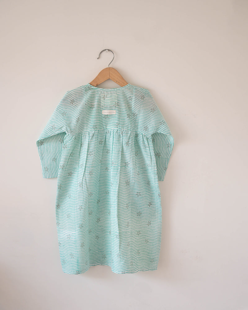 Nightgown in party in the sea hand block print