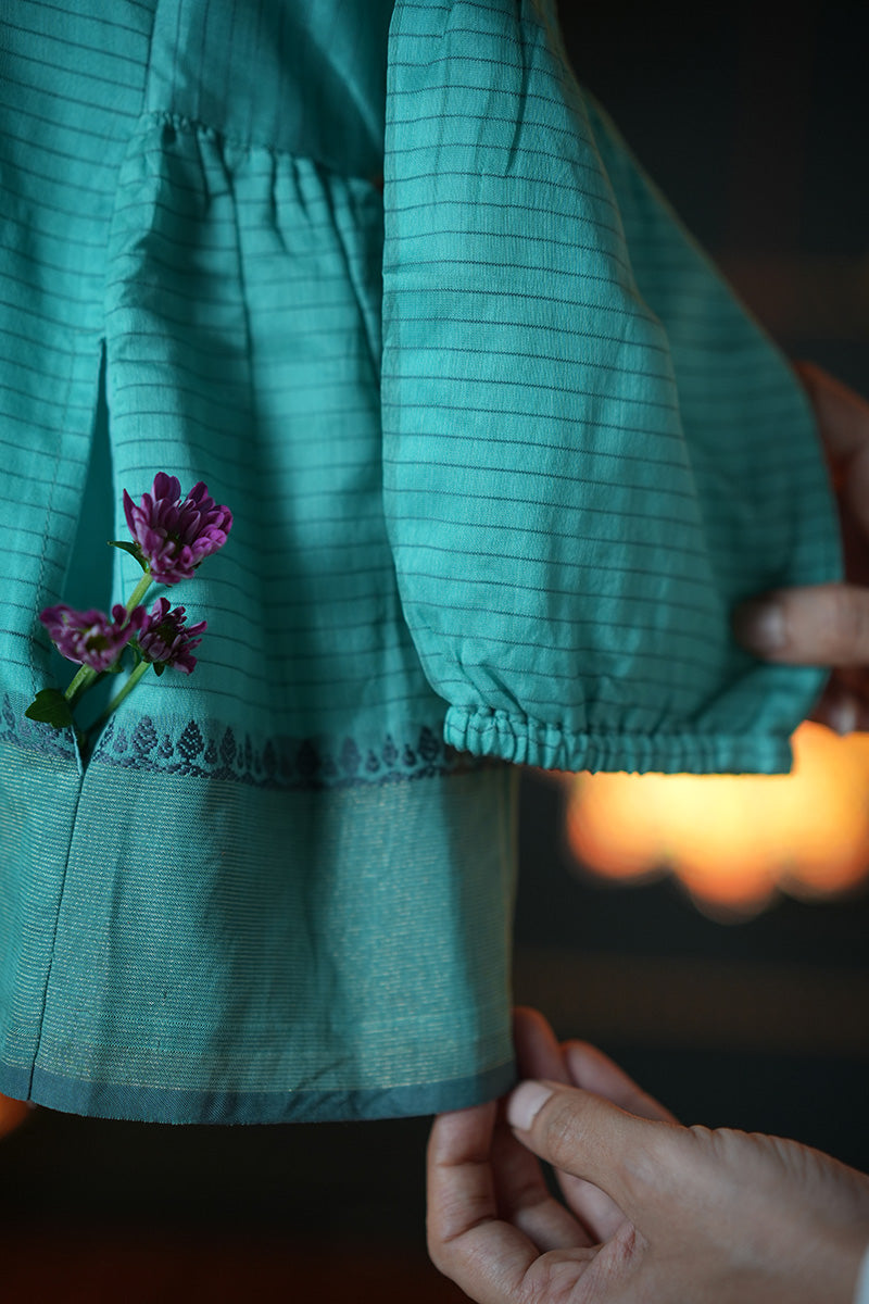 Dahlia girls ethnic kedia jacket/ top in teal handwoven cotton silk