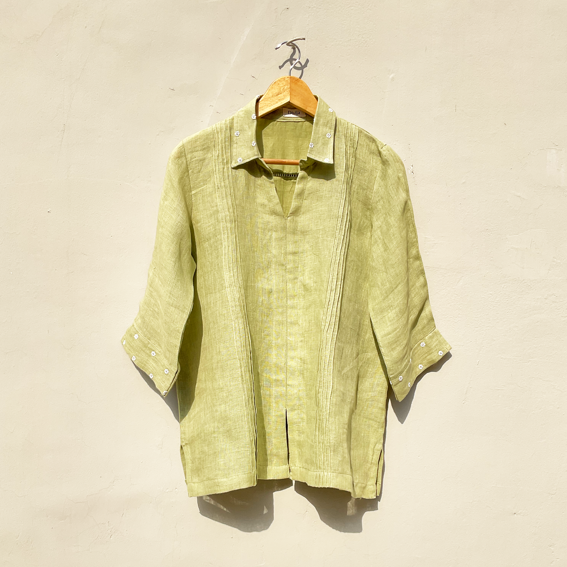 Green Linen Embroidered Shirt