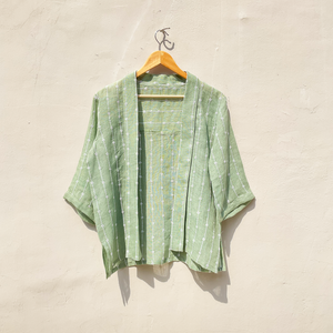 Green Linen Embroidered Shrug