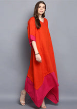 Orange and Fuschia Layered Side Tail Cotton Dress