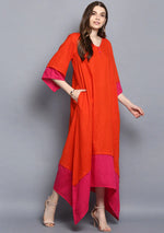 Orange and Fuschia Layered Side Tail Cotton Dress