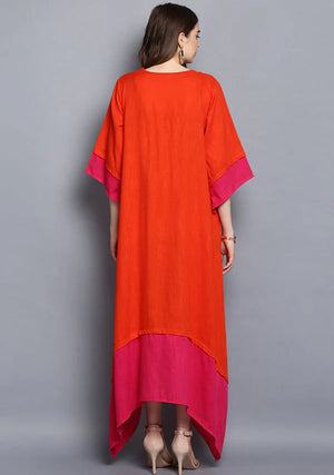 Orange and Fuschia Layered Side Tail Cotton Dress