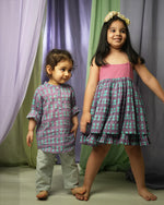 ‘Spring of tulips’ girls twirl dress in hand block print cotton