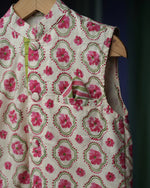 ‘Rain of flowers’ boys ethnic wear bandi/ Nehru jacket in hand block print cotton