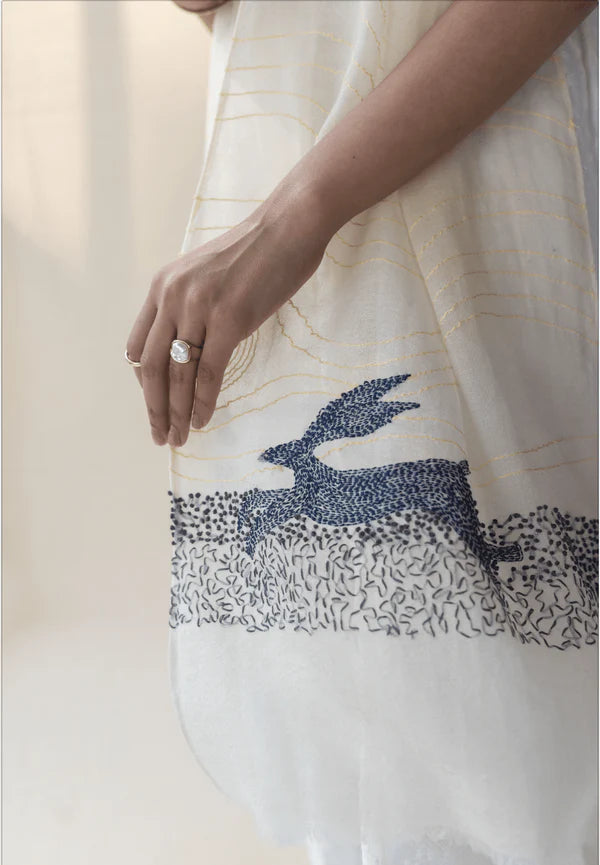 Doux Fine Wool Cashmere Kantha Embroidery Stole