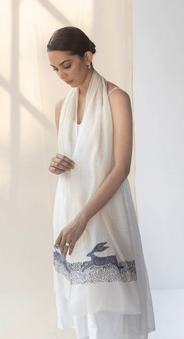 Doux Fine Wool Cashmere Kantha Embroidery Stole