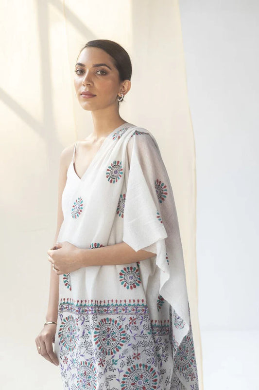 Vivre Fine Wool Cashmere Kantha Embroidered Shawl