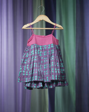 ‘Spring of tulips’ girls twirl dress in hand block print cotton