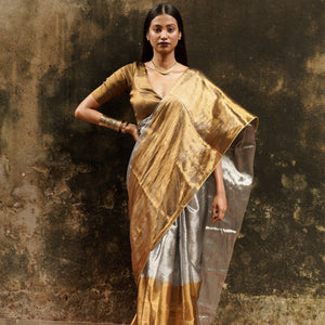 Chandi aur sona I Gold and silver handloom tissue saree