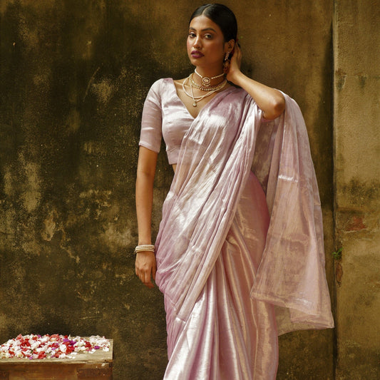 Blush Blush I Blush pink handloom tissue saree