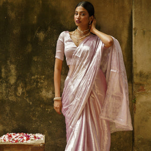 Blush Blush I Blush pink handloom tissue saree