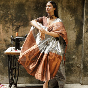 Chandi Aur Tamba I Silver And Copper Handloom Tissue Saree